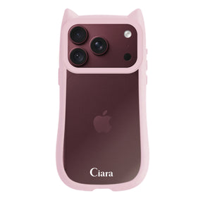 iPhone18ProMax/17ProMax ネコミミグリップ 耐衝撃クリアケース ロゴ ピンク