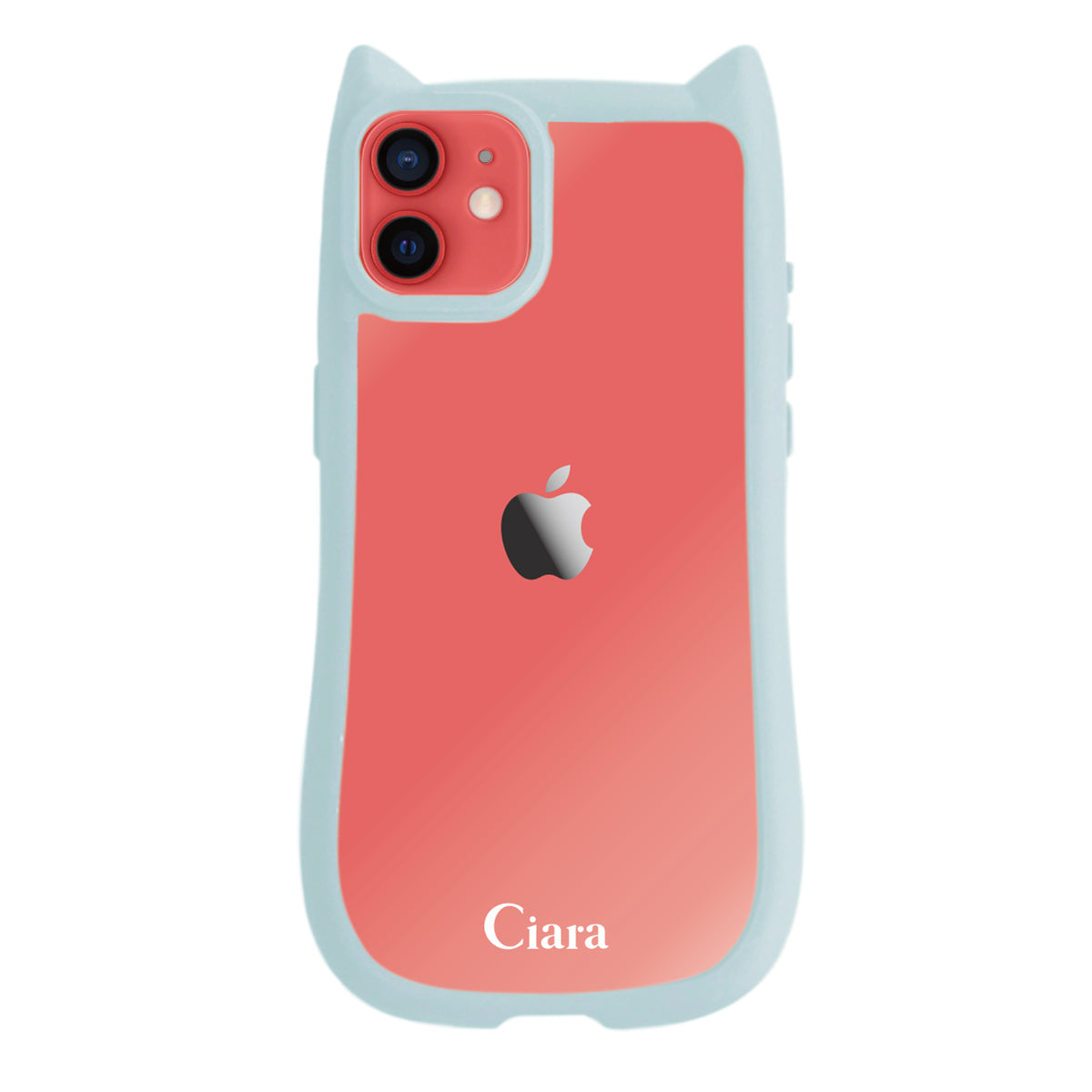iPhone11 ネコミミグリップ 耐衝撃クリアケース ロゴ ブルー