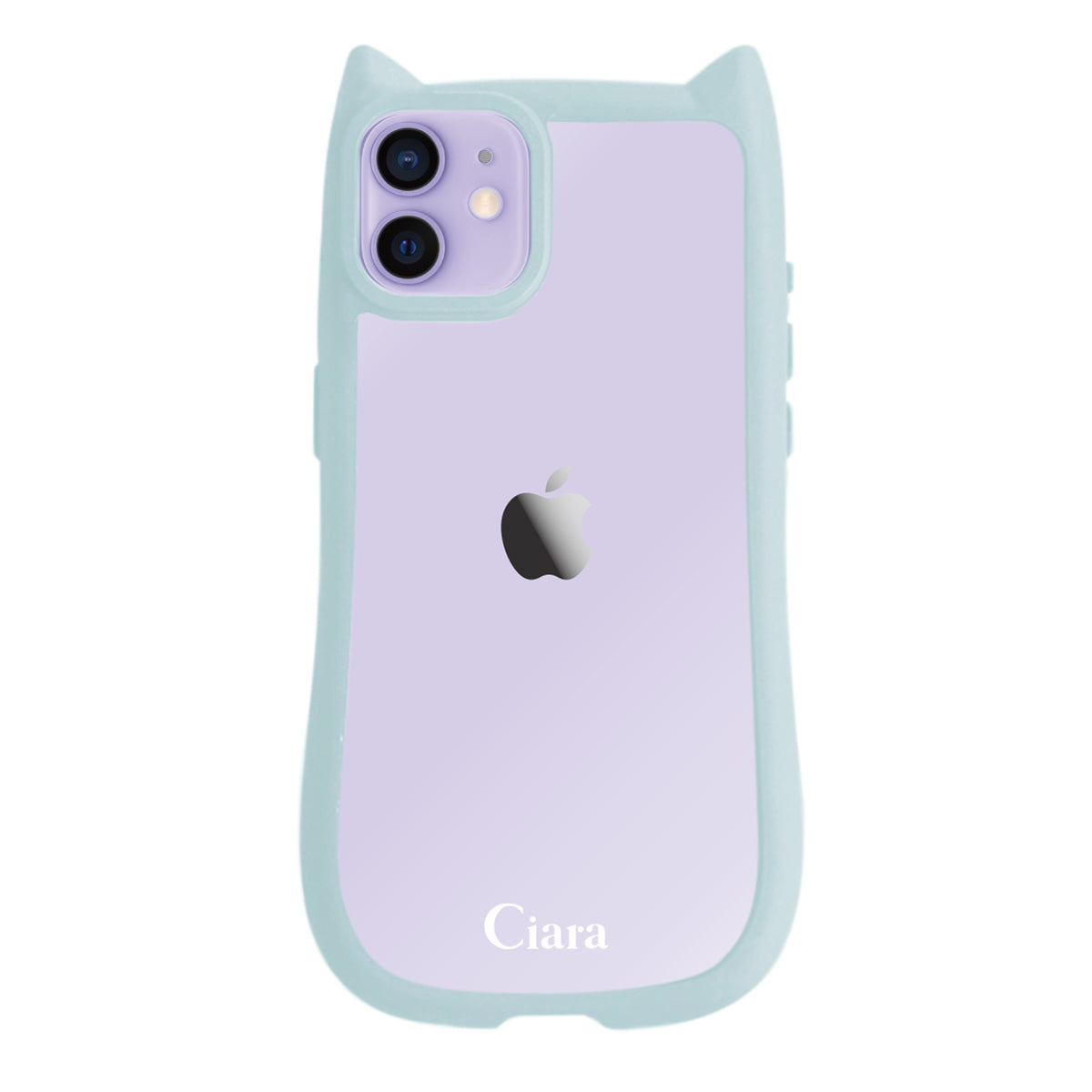 iPhone12/12Pro ネコミミグリップ 耐衝撃クリアケース ロゴ ブルー