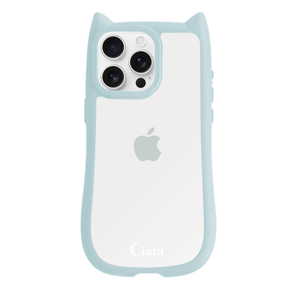 iPhone16ProMax ネコミミグリップ 耐衝撃クリアケース ロゴ ブルー