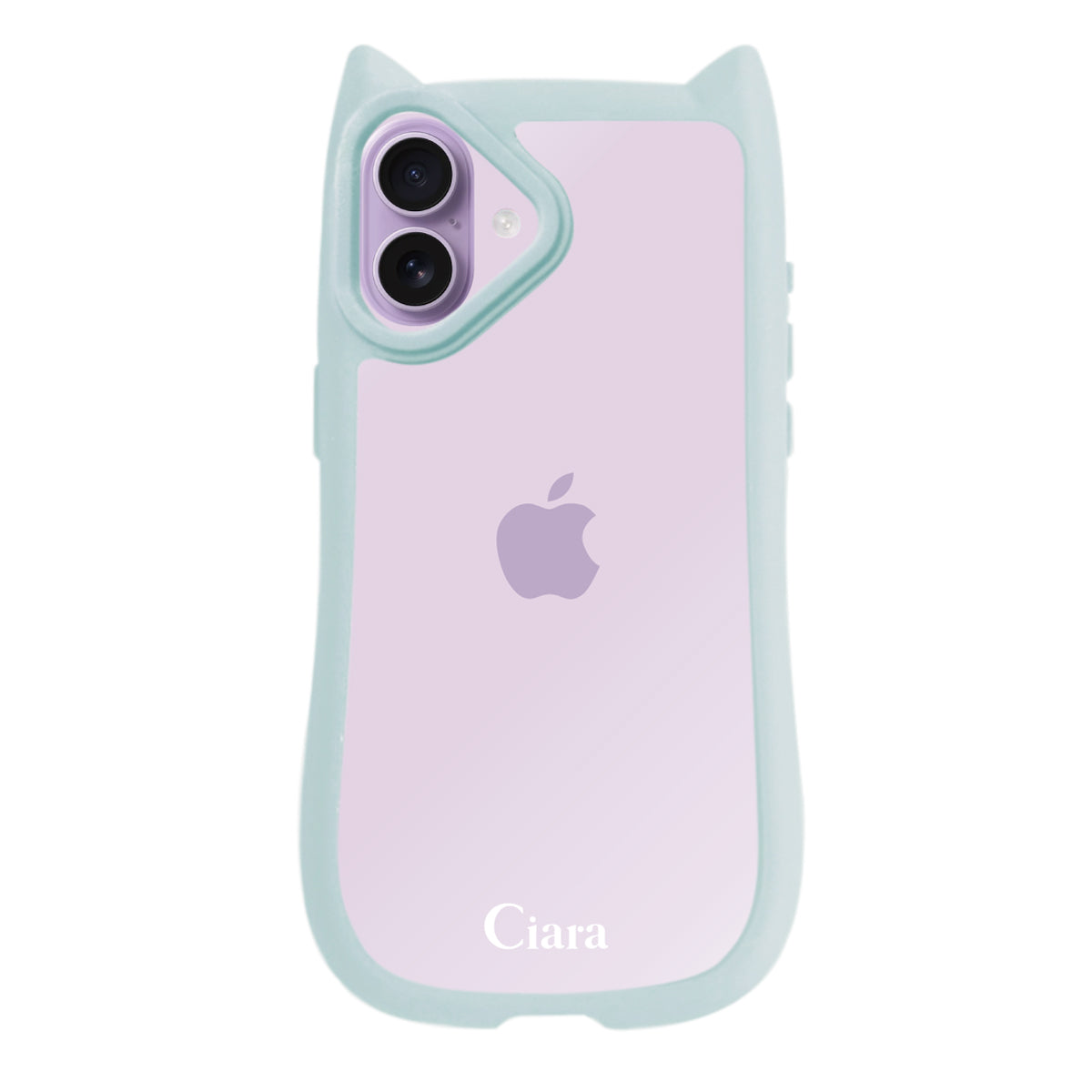 iPhone17 ネコミミグリップ 耐衝撃クリアケース ロゴ ブルー