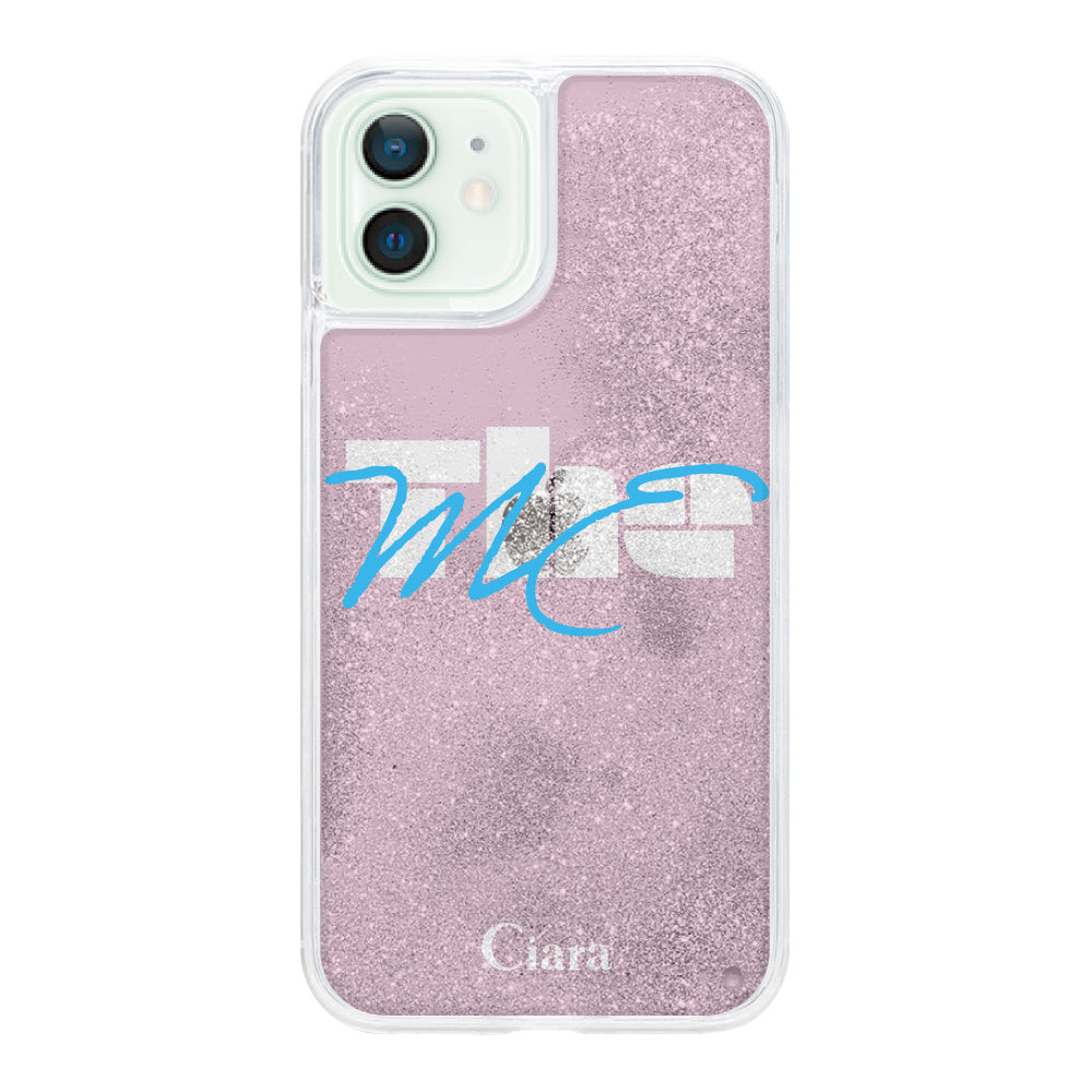 iPhone12miniケース グリッター オイルクリアケース テーマ ピンク