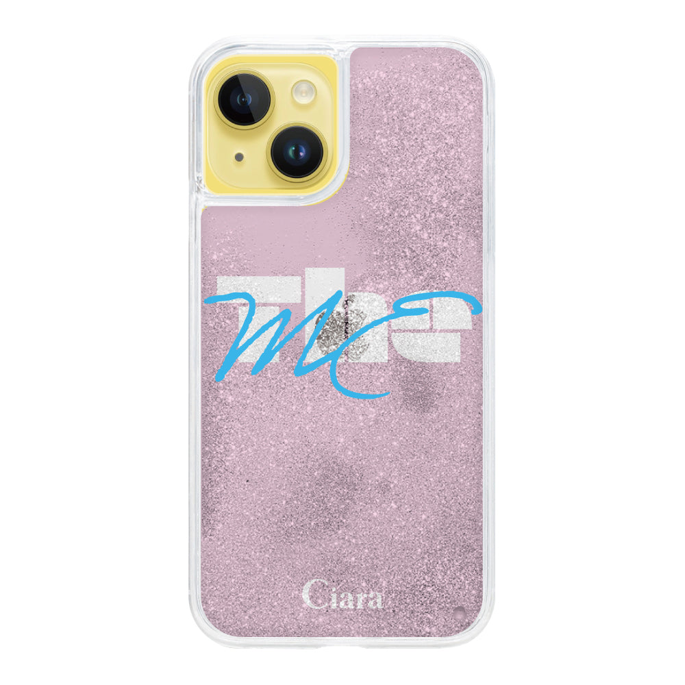 iPhone14Plusケース グリッター オイルクリアケース テーマ ピンク