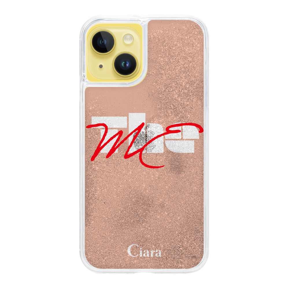 iPhone14Plusケース グリッター オイルクリアケース テーマ オレンジ