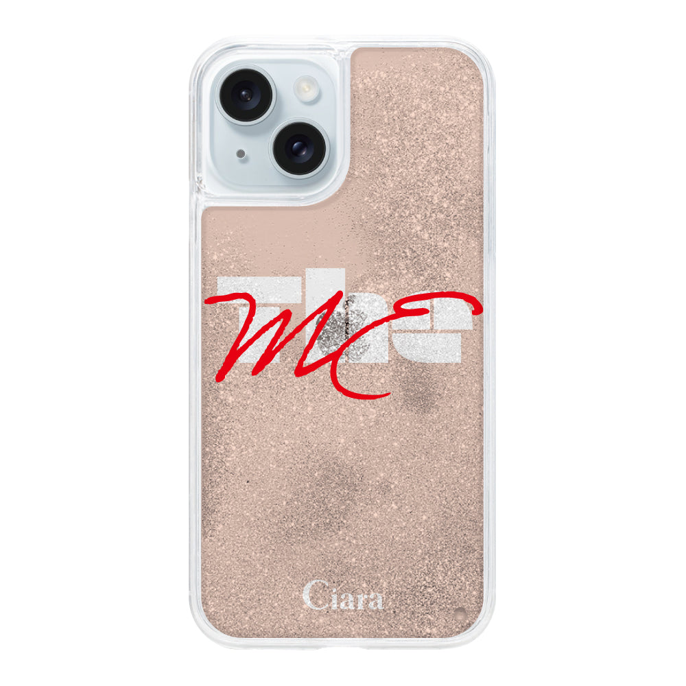 iPhone15Plusケース グリッター オイルクリアケース テーマ オレンジ