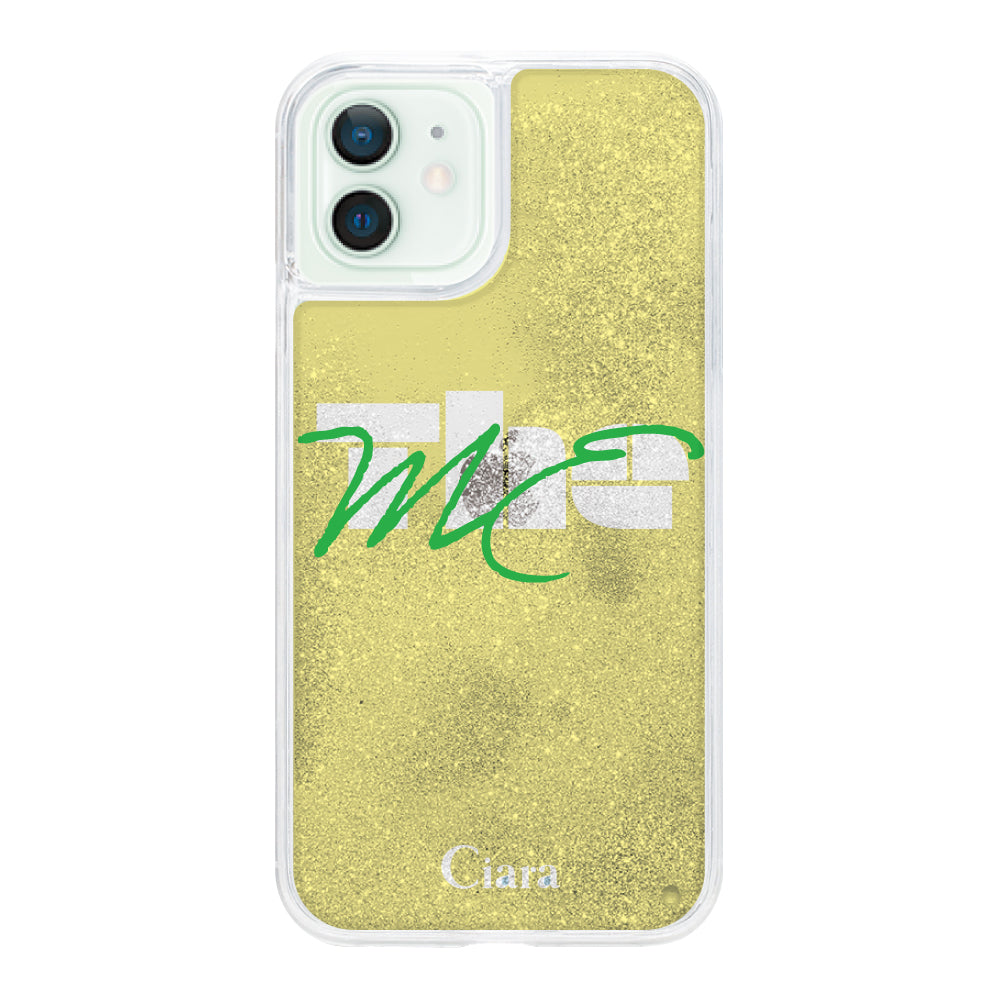 iPhone12miniケース グリッター オイルクリアケース テーマ イエロー