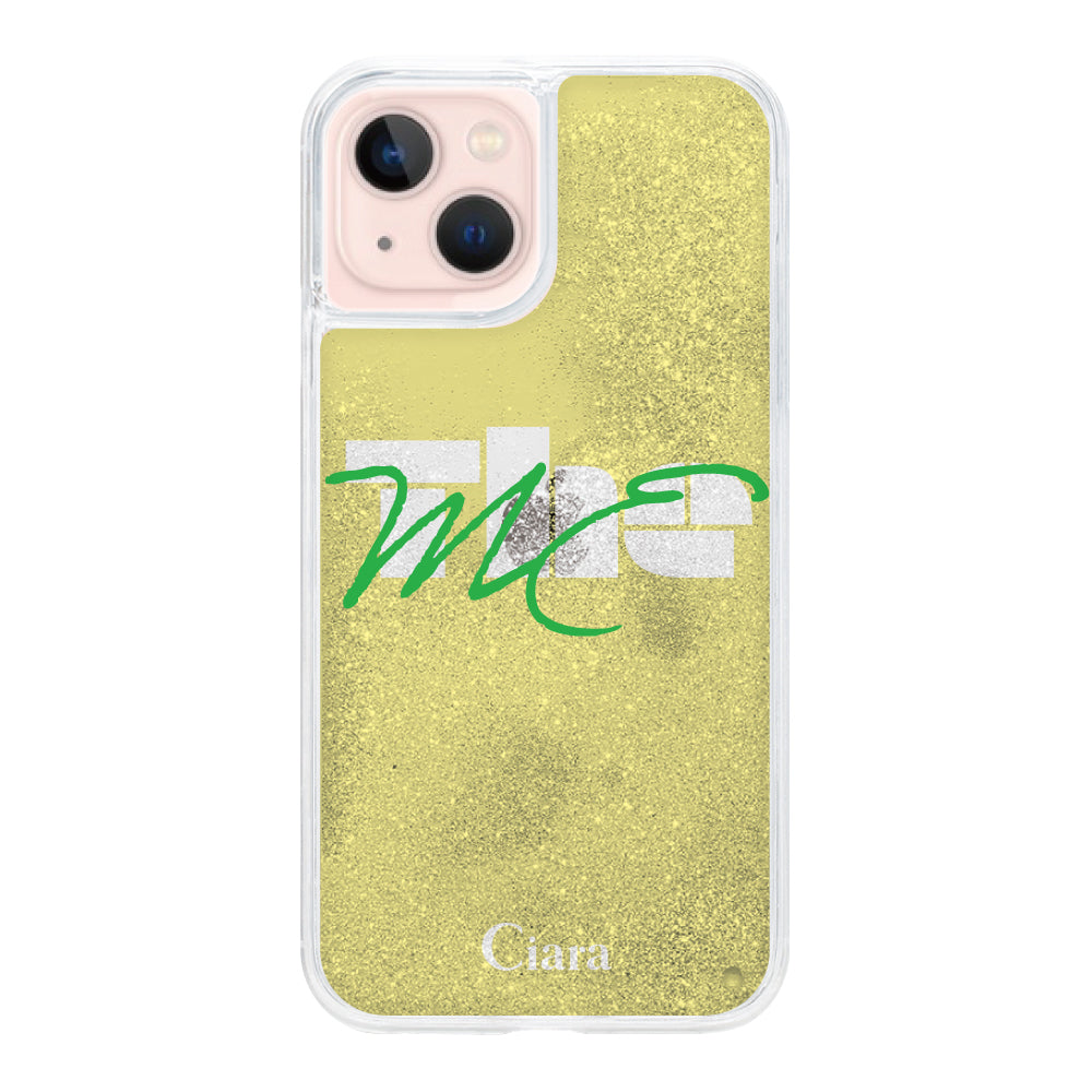 iPhone13ケース グリッター オイルクリアケース テーマ イエロー
