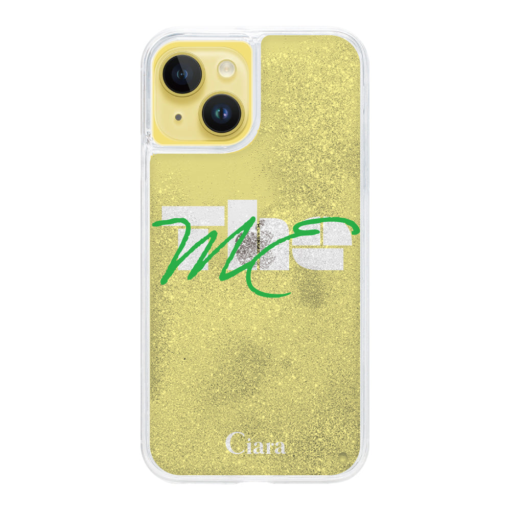 iPhone14Plusケース グリッター オイルクリアケース テーマ イエロー