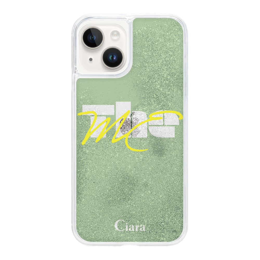 iPhone14ケース グリッター オイルクリアケース テーマ グリーン
