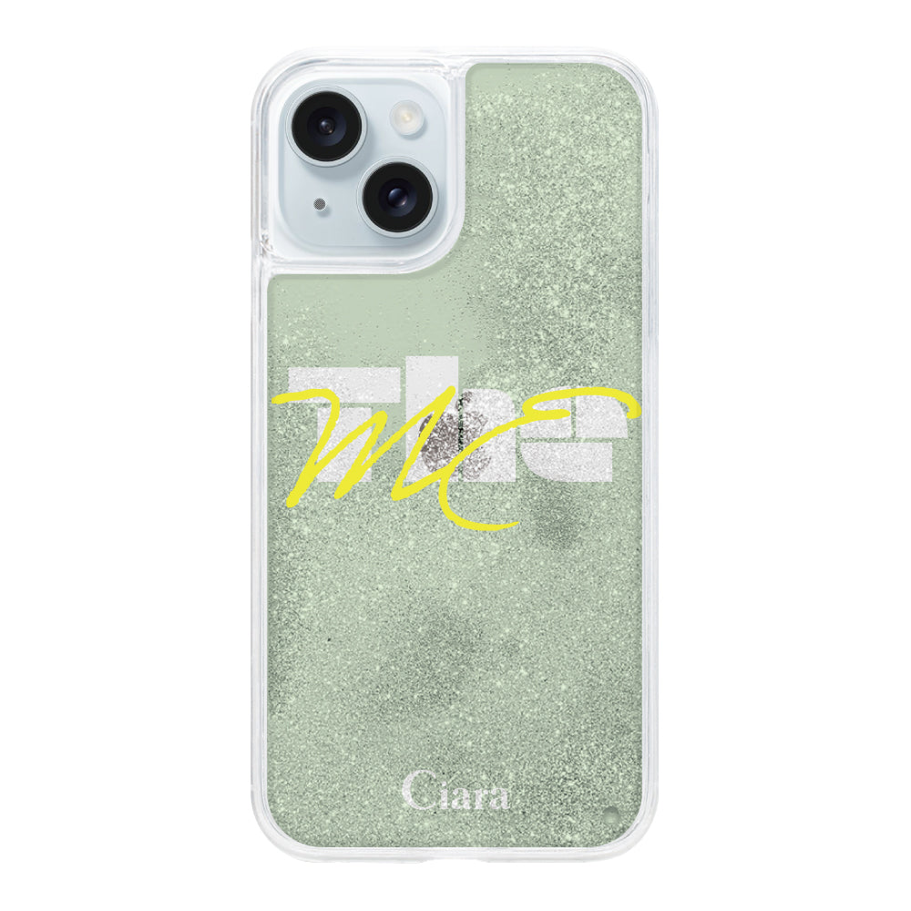 iPhone15Plusケース グリッター オイルクリアケース テーマ グリーン