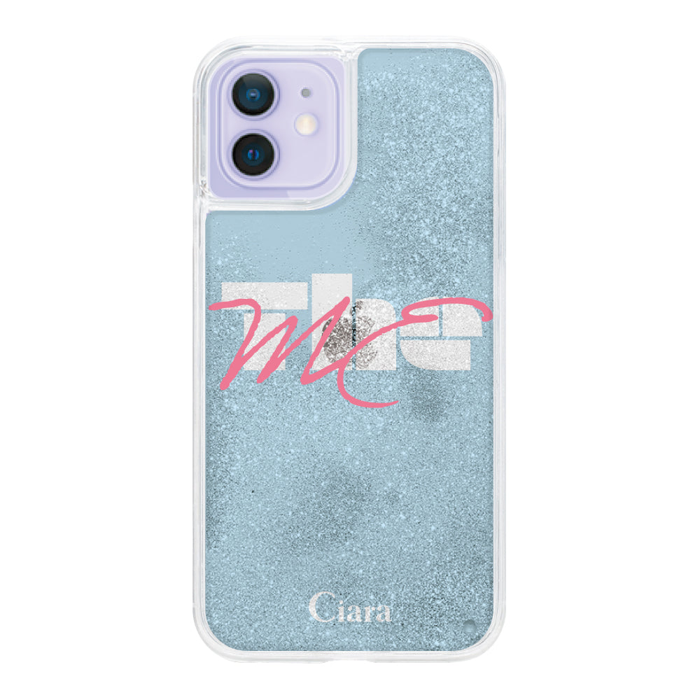 iPhone12/12Proケース グリッター オイルクリアケース テーマ ブルー