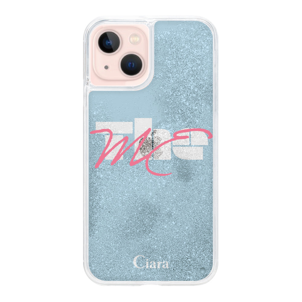 iPhone13ケース グリッター オイルクリアケース テーマ ブルー