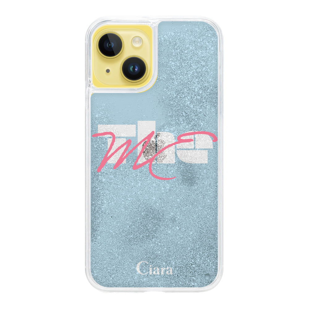 iPhone14Plusケース グリッター オイルクリアケース テーマ ブルー