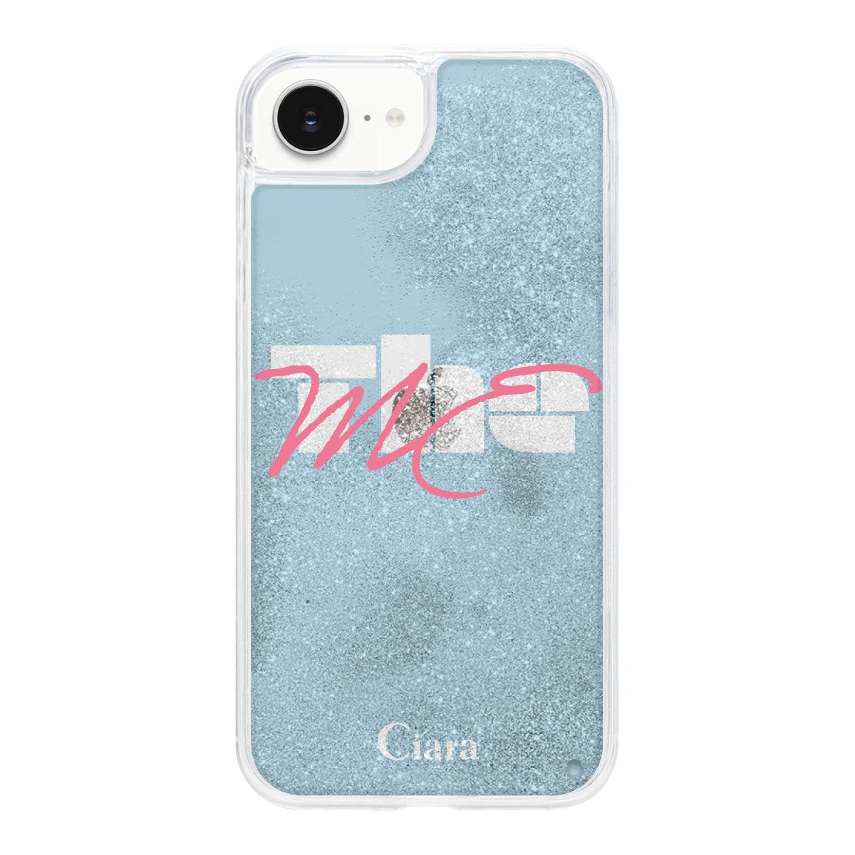 iPhone16e グリッター オイルクリアケース テーマ ブルー