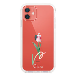 iPhone11 クッションバンパー 耐衝撃クリアケース チューリップ ピンク