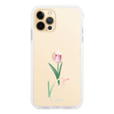 iPhone11ProMax クッションバンパー 耐衝撃クリアケース チューリップ ピンク