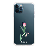 iPhone12ProMax クッションバンパー 耐衝撃クリアケース チューリップ ピンク
