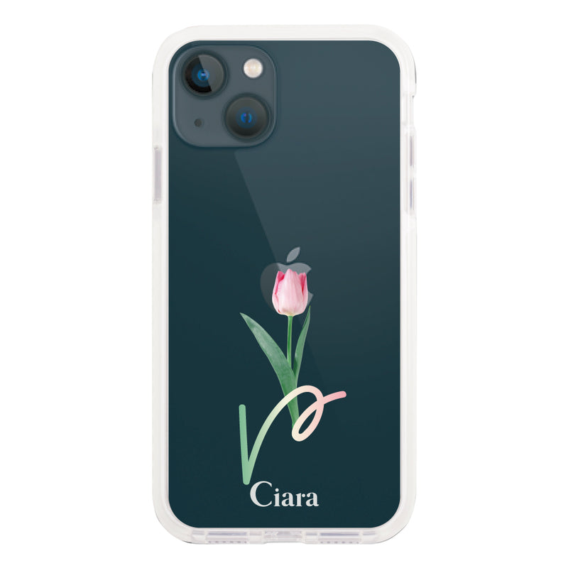 iPhoneケース クッションバンパー 耐衝撃クリアケース チューリップ