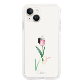 iPhone14 クッションバンパー 耐衝撃クリアケース チューリップ ピンク