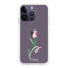 iPhone14ProMax クッションバンパー 耐衝撃クリアケース チューリップ ピンク