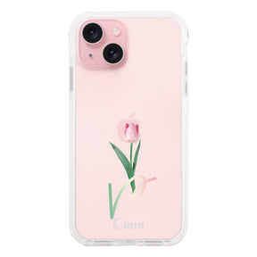 iPhone15 クッションバンパー 耐衝撃クリアケース チューリップ ピンク