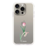 iPhone15Pro クッションバンパー 耐衝撃クリアケース チューリップ ピンク