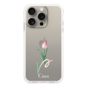 iPhone15Pro クッションバンパー 耐衝撃クリアケース チューリップ ピンク