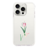 iPhone15ProMax クッションバンパー 耐衝撃クリアケース チューリップ ピンク