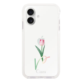 iPhone16 クッションバンパー 耐衝撃クリアケース チューリップ ピンク