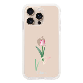 iPhone16Pro クッションバンパー 耐衝撃クリアケース チューリップ ピンク
