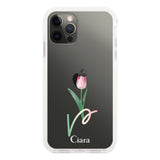 iPhoneX/XS クッションバンパー 耐衝撃クリアケース チューリップ ピンク
