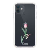iPhoneXR クッションバンパー 耐衝撃クリアケース チューリップ ピンク