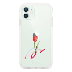 iPhone12mini クッションバンパー 耐衝撃クリアケース チューリップ レッド