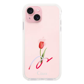 iPhone15 クッションバンパー 耐衝撃クリアケース チューリップ レッド