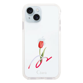 iPhone15Plus クッションバンパー 耐衝撃クリアケース チューリップ レッド