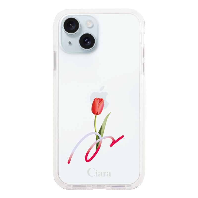 iPhoneケース クッションバンパー 耐衝撃クリアケース チューリップ
