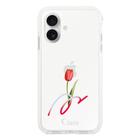 iPhone16 クッションバンパー 耐衝撃クリアケース チューリップ レッド