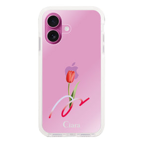 iPhone16Plus クッションバンパー 耐衝撃クリアケース チューリップ レッド