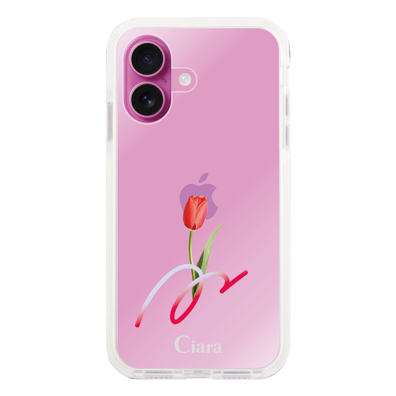 iPhoneケース クッションバンパー 耐衝撃クリアケース チューリップ