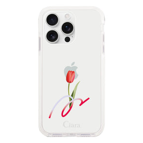 iPhone16ProMax クッションバンパー 耐衝撃クリアケース チューリップ レッド