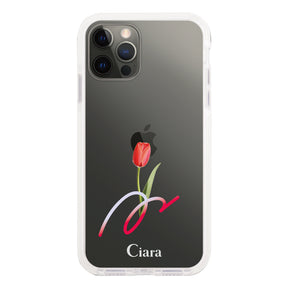 iPhoneX/XS クッションバンパー 耐衝撃クリアケース チューリップ レッド