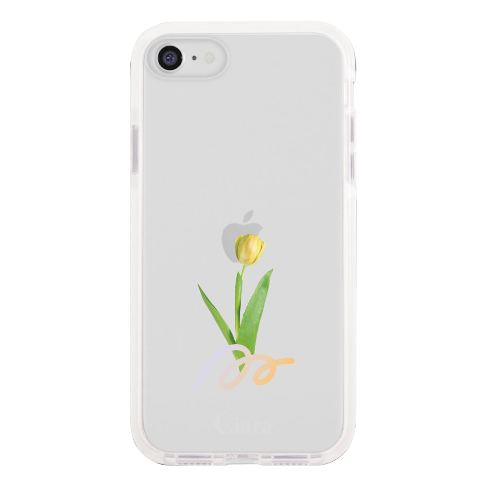 iPhoneケース クッションバンパー 耐衝撃クリアケース チューリップ