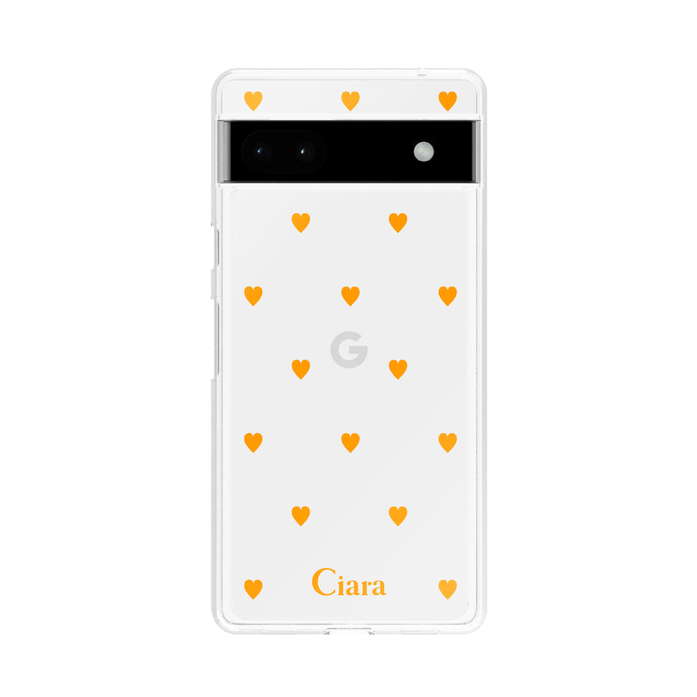 GooglePixel6aケース クリアケース カラーハート オレンジ