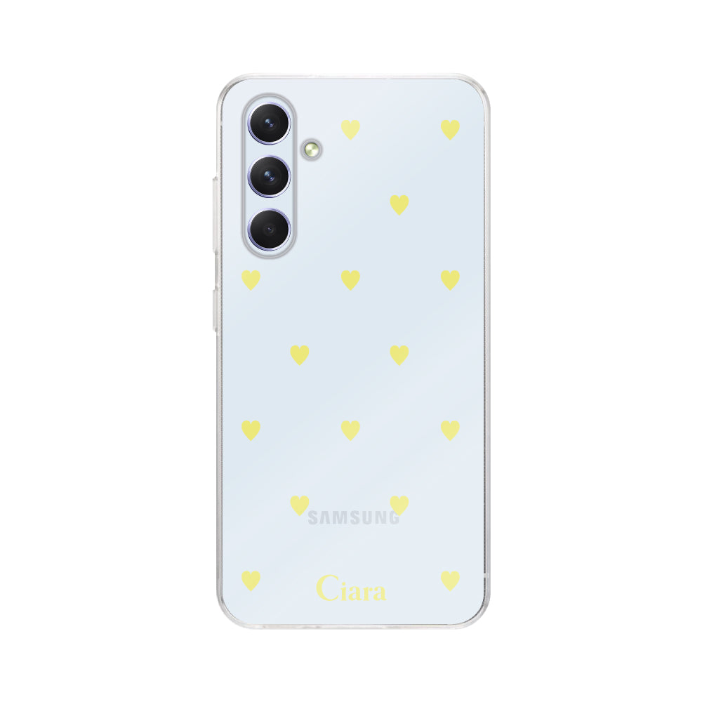 GalaxyA55ケース クリアケース カラーハート イエロー