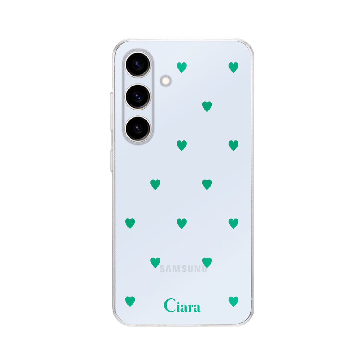 GalaxyS25 クリアケース カラーハート グリーン