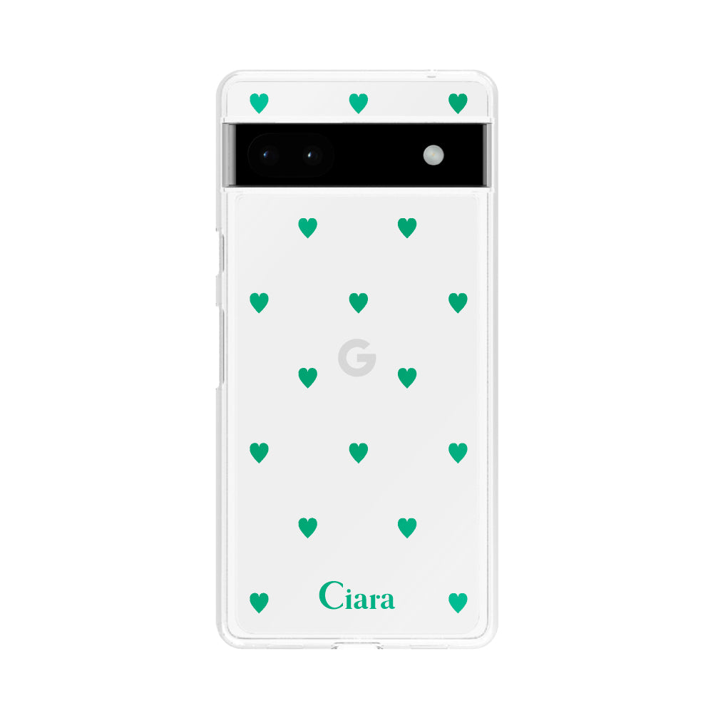 GooglePixel6a クリアケース カラーハート グリーン