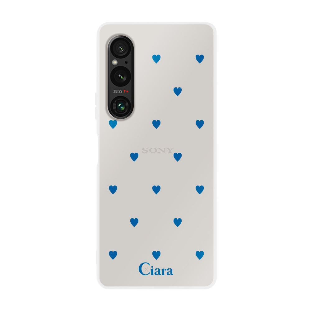 Xperia10Ⅴ クリアケース カラーハート ブルー