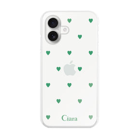 iPhone16 ハイブリッド クリアケース カラーハート グリーン
