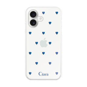iPhone16 ハイブリッド クリアケース カラーハート ブルー