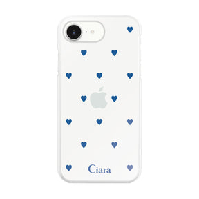 iPhone16e ハイブリッド クリアケース カラーハート ブルー